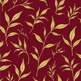 Abstract Botanical with Flowing Leaf Silhouettes and Fine Gold Filigree(Red)