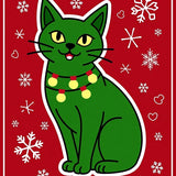 Festive Cat with Holiday Lights Motif and Snowflake Accents(Red)