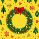 Festive Pine Wreath Motif with Holly Berries and Twinkling Lights(Yellow)
