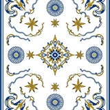 Winter Bloom Floral Medallion Interlocking Classic Design(Blue)