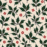 Merry Holly Berry Botanical Christmas Floor Covering with Leaf Accents(Ivory)