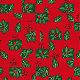 Rustic Holiday Patchwork Featuring Holly Sprigs and Berry Clusters(Red)