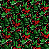 Festive Holly Leaf Shag with Interlocking Vine Motifs(Black)