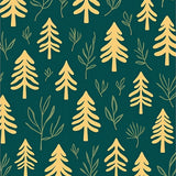 Nordic Pine Forest with Whispering Leaf Motifs(Gold)