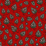 Ornate Holiday Pine Branches Intertwined with Frosty Snow Crystals(Red)