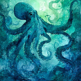 Marine Life Tentacle Watercolor Ocean Creature Non Slip Mat(Blue)