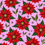 Poinsettia Bloom Area with Holiday Flower Motifs(Pink)