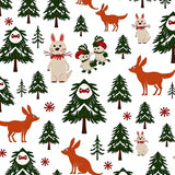 Snowy Pine Forest with Woodland Creatures Holiday Accent(Green)