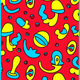 Comic Inspired Whimsical Doodle Design with Playful Abstract Shapes(Red)