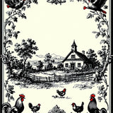 Artisan Crafted Countryside Rooster Toile Circular Statement(Black)