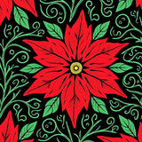 Elegant Poinsettia Blossom Medallion with Twisting Vine Details(Red)