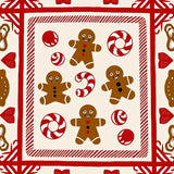 Holiday Motif Featuring Gingerbread Figures and Stripes(Red)