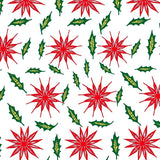 Festive Interlocking Starburst and Holly Leaf Patterned Art(Red)