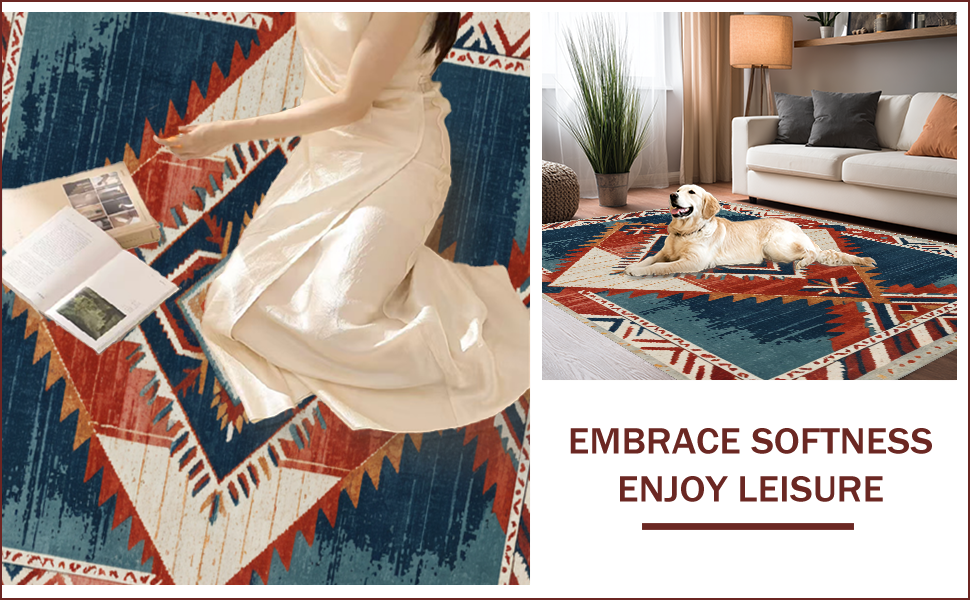 Ultra Soft Area Rug, Non Slip, Stain Resistant, Washable Area Rugs for Living Room, Bedroom, Soft Vintage Southwestern Reading Nook(Red) - ODIKA