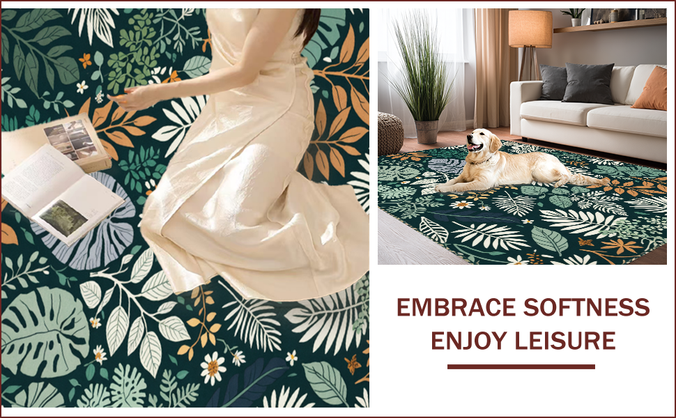 Ultra Soft Area Rug, Non Slip, Stain Resistant, Washable Area Rugs for Living Room, Bedroom, Jungle Print Nursery(Green) - ODIKA