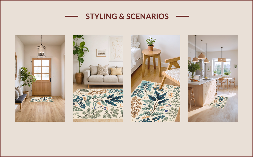 Ultra Soft Area Rug, Non Slip, Stain Resistant, Washable Area Rugs for Living Room, Bedroom, Beige Jungle Print Kids Playroom Rug(Ivory) - ODIKA