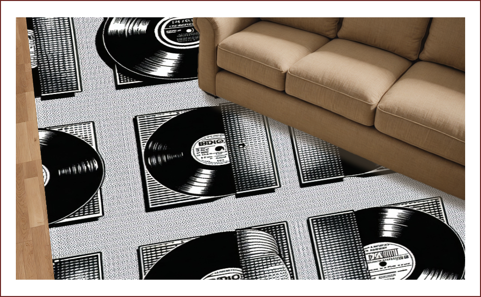 Ultra Soft Area Rug, Non Slip, Stain Resistant, Washable Area Rugs for Living Room, Bedroom, Retro Music Room Non-Slip Rug(Black) - ODIKA