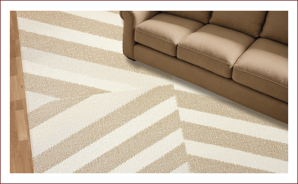 Ultra Soft Area Rug, Non Slip, Stain Resistant, Washable Area Rugs for Living Room, Bedroom, Handmade Chevron Wool(Beige) - ODIKA