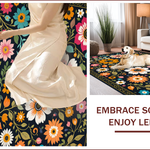 Ultra Soft Area Rug, Non Slip, Stain Resistant, Washable Area Rugs for Living Room, Bedroom, Floral Fantasy Low Pile(Black) - ODIKA