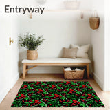 Festive Holly Leaf Shag with Interlocking Vine Motifs(Black)