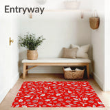 Festive Holly Leaves Berry Motif Holiday Area Snowflake Design(Red)