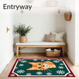 Electric Tabby Cat Portrait Decorative Floor with Snowflake Accents(Orange)