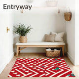 Modern Interlocking Chevron with Subtle Holiday Pine Silhouettes(Red)