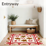 Holiday Motif Featuring Gingerbread Figures and Stripes(Red)