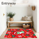 Whimsical Cat in Santa Hat with Snowflake and Holiday Ornament Design(Red)