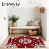 Nordic Snowflake Medallion with Festive Starburst Motifs(Red)