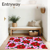 Poinsettia Bloom Area with Holiday Flower Motifs(Pink)