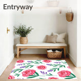 Botanical Garden Flower Design Low Pile with Anti Slip Base(Pink)