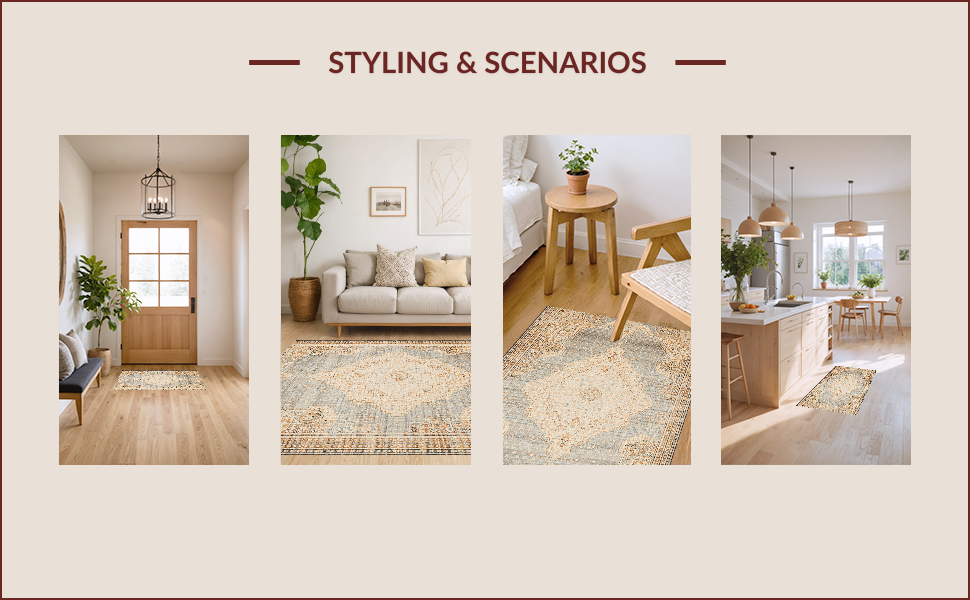 Ultra Soft Area Rug, Non Slip, Stain Resistant, Washable Area Rugs for Living Room, Bedroom, Handmade Distressed Wool Viscose(Beige) - ODIKA
