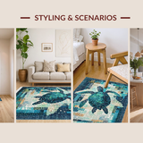 Marine Life Mosaic Featuring Blue Turtle and Coral Reef Artistic Motif(Blue)