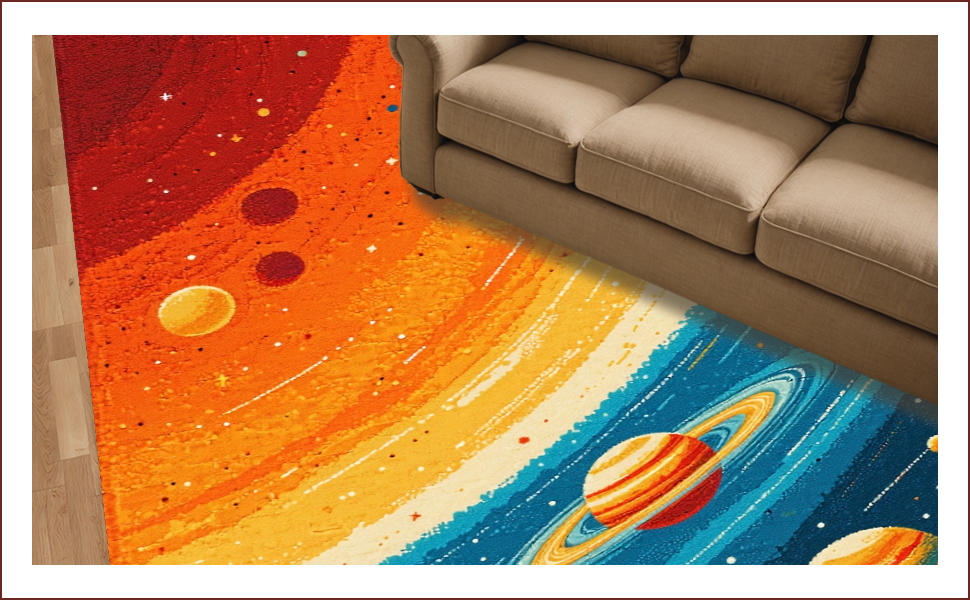 Ultra Soft Area Rug, Non Slip, Stain Resistant, Washable Area Rugs for Living Room, Bedroom, Solar System Kids Learning(Orange) - ODIKA