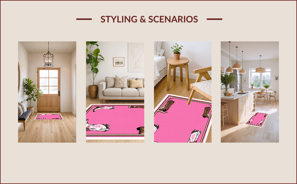 Ultra Soft Area Rug, Non Slip, Stain Resistant, Washable Area Rugs for Living Room, Bedroom, Cowgirl Boots Western(Pink) - ODIKA