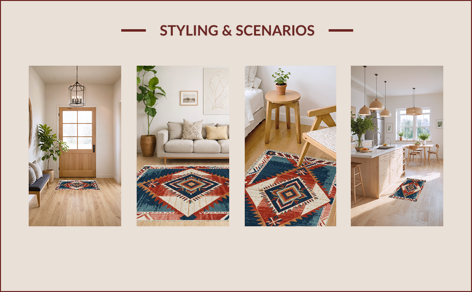 Ultra Soft Area Rug, Non Slip, Stain Resistant, Washable Area Rugs for Living Room, Bedroom, Soft Vintage Southwestern Reading Nook(Red) - ODIKA