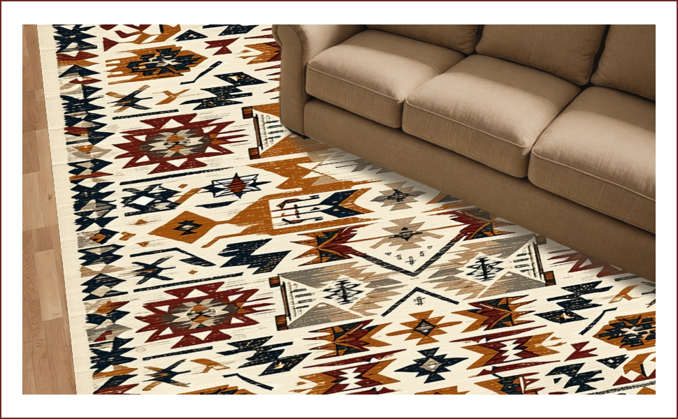 Ultra Soft Area Rug, Non Slip, Stain Resistant, Washable Area Rugs for Living Room, Bedroom, Non-Slip Western Aztec Living Room Rug(Brown) - ODIKA