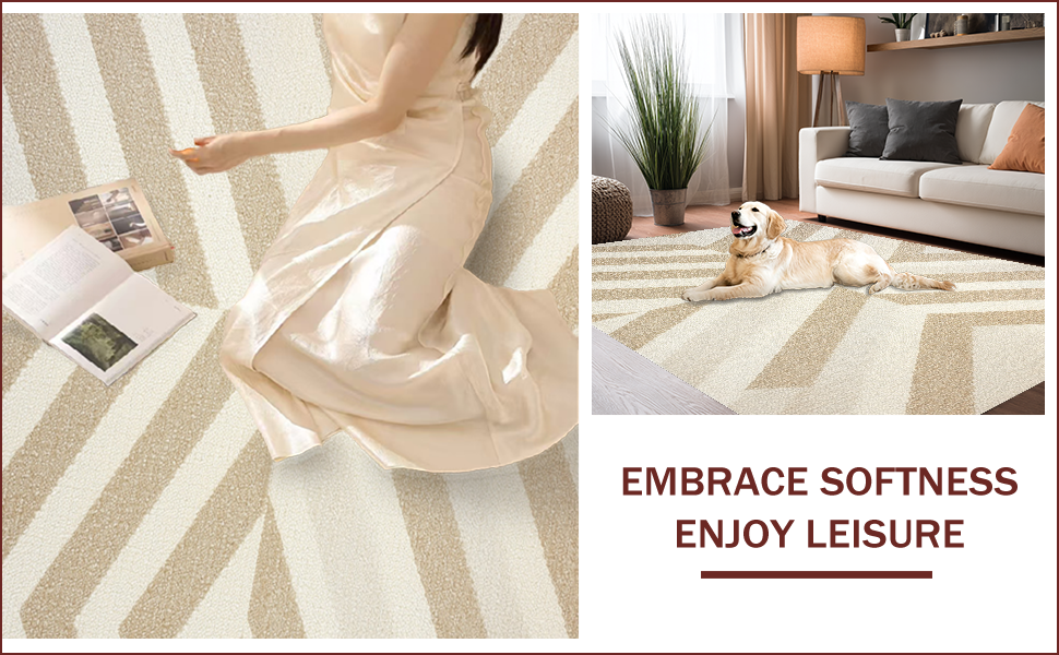 Ultra Soft Area Rug, Non Slip, Stain Resistant, Washable Area Rugs for Living Room, Bedroom, Handmade Chevron Wool(Beige) - ODIKA