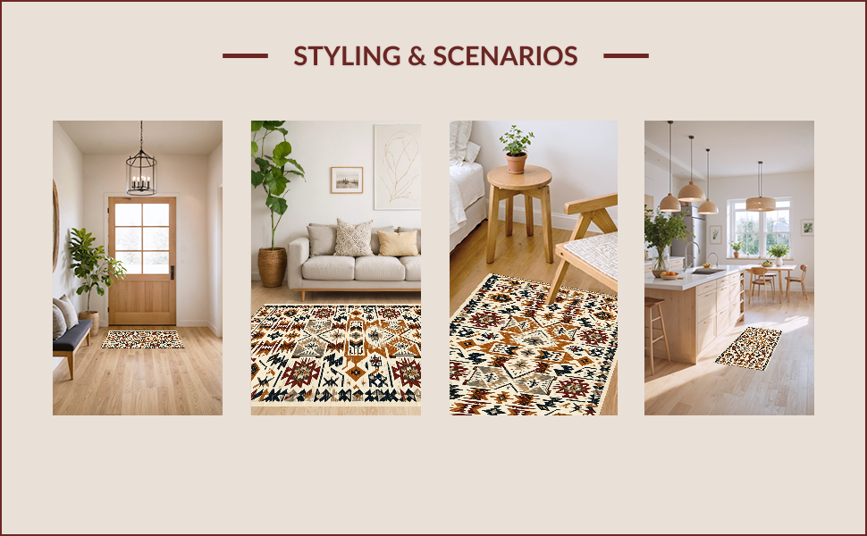 Ultra Soft Area Rug, Non Slip, Stain Resistant, Washable Area Rugs for Living Room, Bedroom, Non-Slip Western Aztec Living Room Rug(Brown) - ODIKA