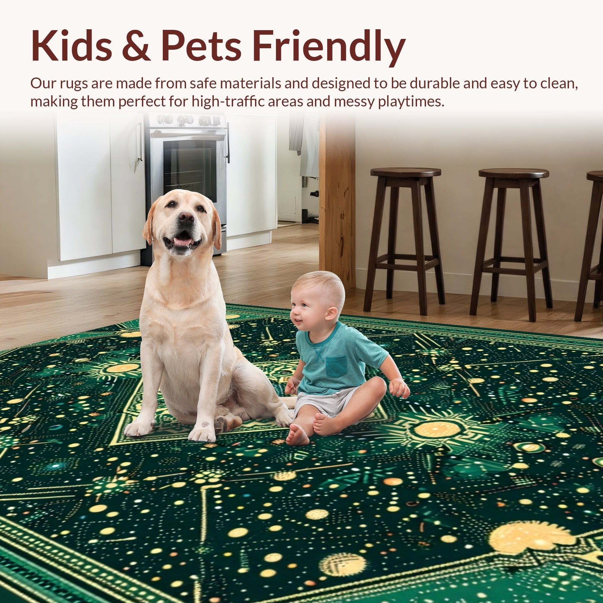 Ultra Soft Area Rug, Non Slip, Stain Resistant, Washable Area Rugs for Living Room, Bedroom, Vintage Celestial Zodiac(Green) - ODIKA