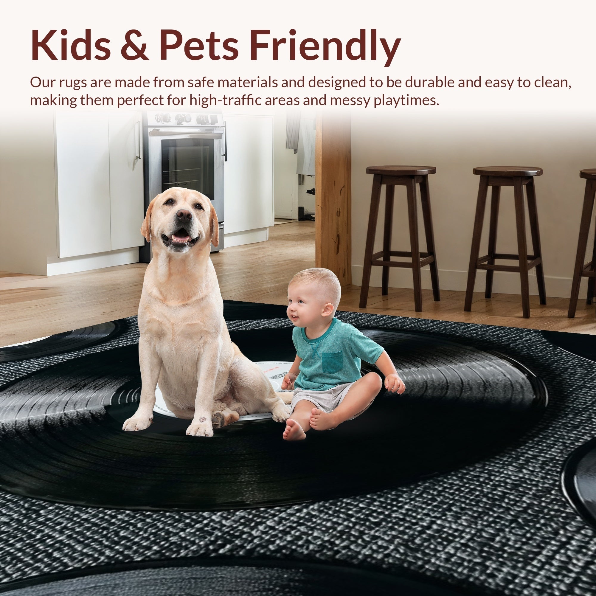 Ultra Soft Area Rug, Non Slip, Stain Resistant, Washable Area Rugs for Living Room, Bedroom, Retro Vinyl Record Non-Slip Area Rug(Black) - ODIKA
