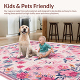 Boho Floral Non Slip Kids Room(Pink)