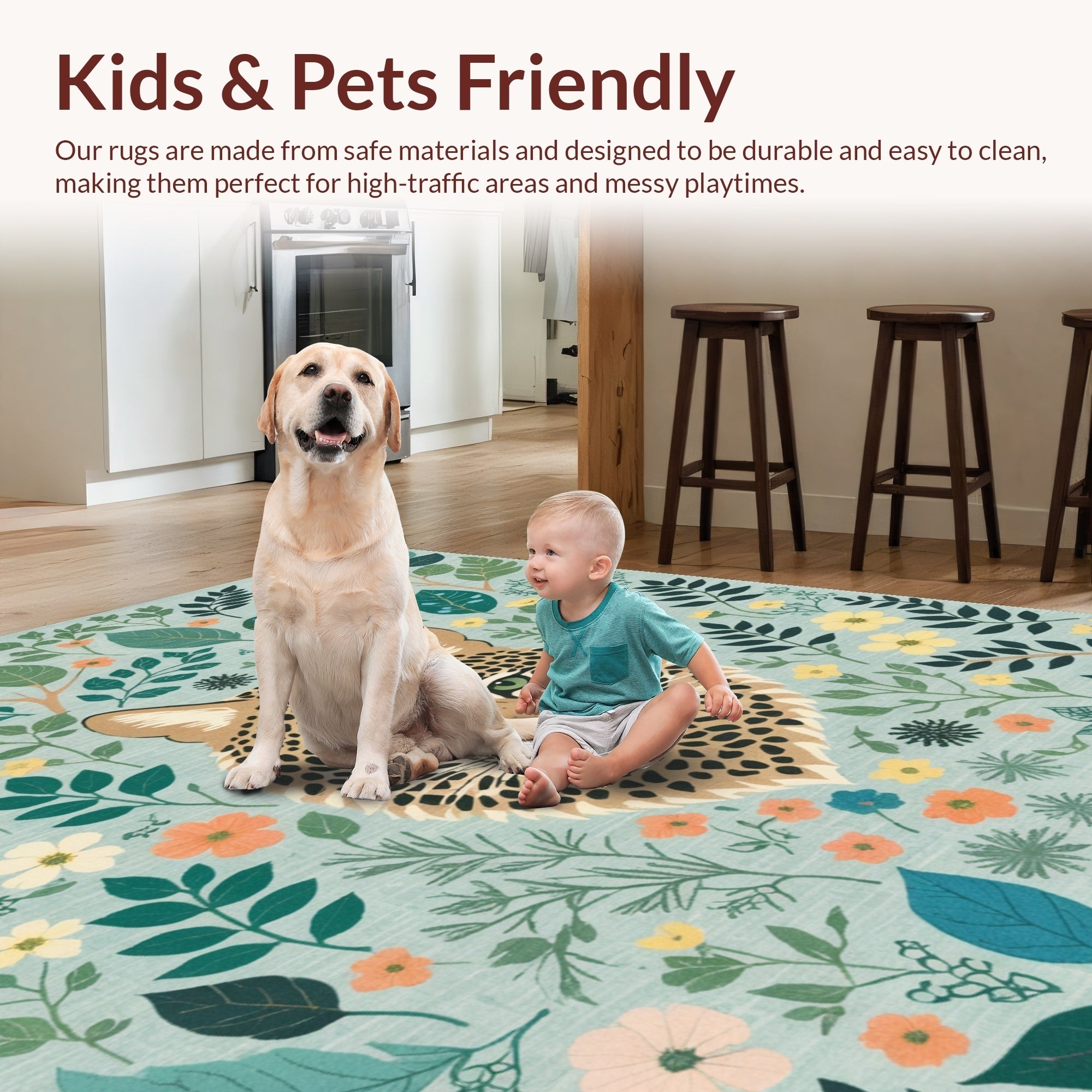 Ultra Soft Area Rug, Non Slip, Stain Resistant, Washable Area Rugs for Living Room, Bedroom, Modern Colorful Jungle Animal Play Rug(Gray) - ODIKA