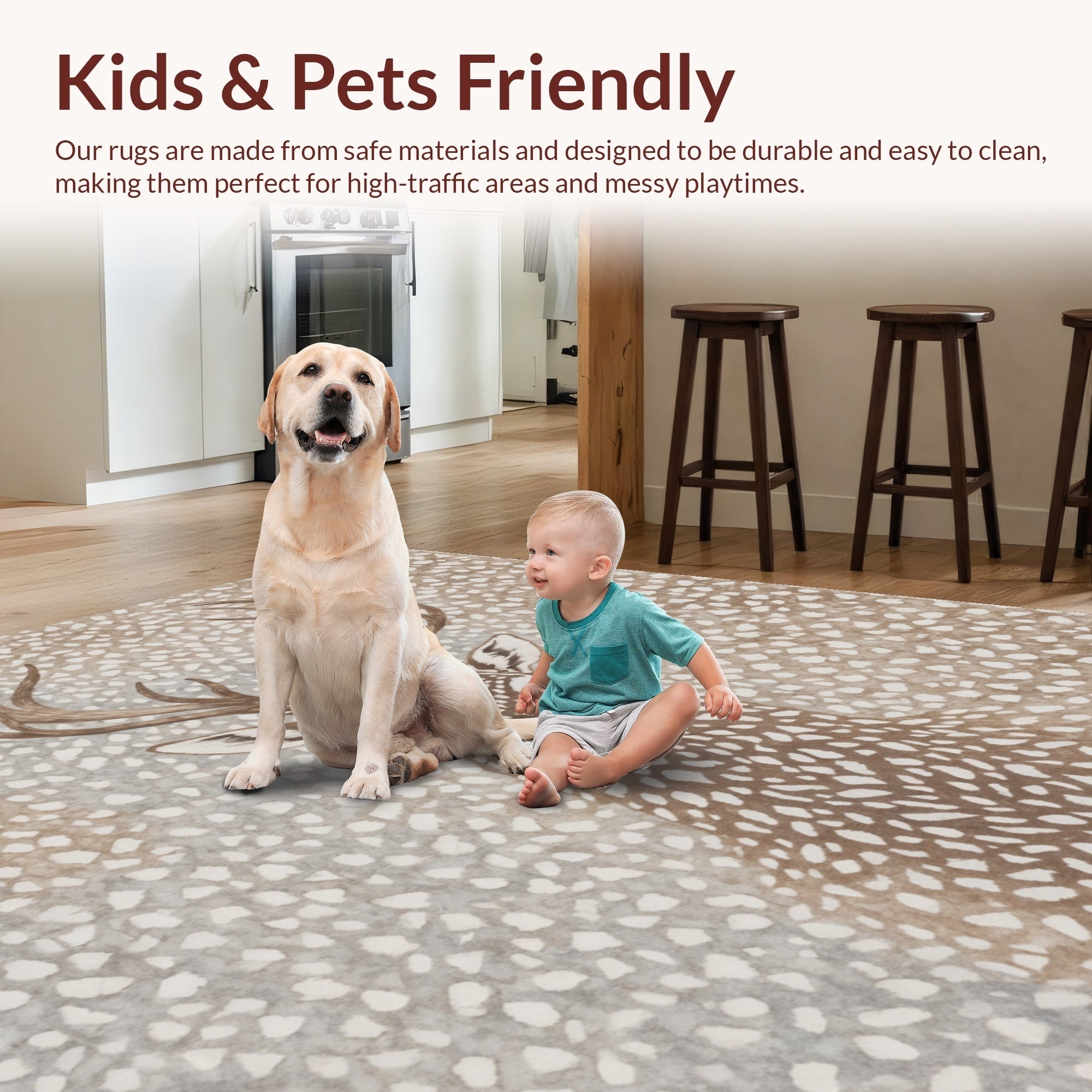 Ultra Soft Area Rug, Non Slip, Stain Resistant, Washable Area Rugs for Living Room, Bedroom, Antelope Print Neutral(Beige) - ODIKA