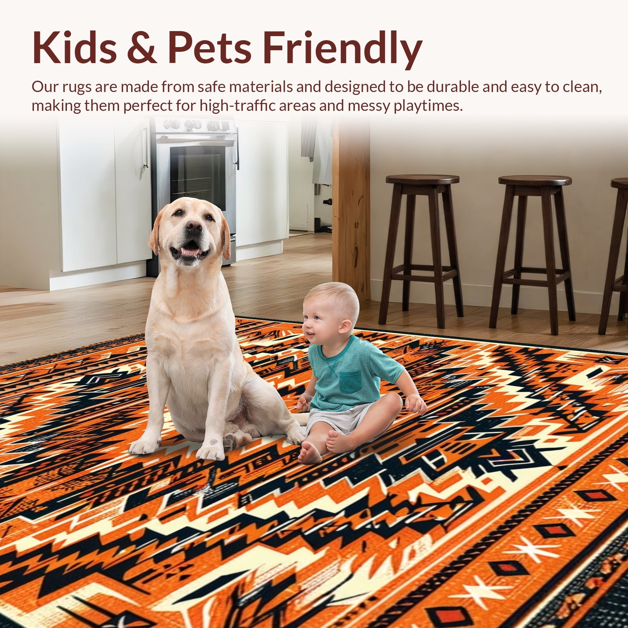 Ultra Soft Area Rug, Non Slip, Stain Resistant, Washable Area Rugs for Living Room, Bedroom, Boho Geometric Stain Resistant Living Room(Orange) - ODIKA
