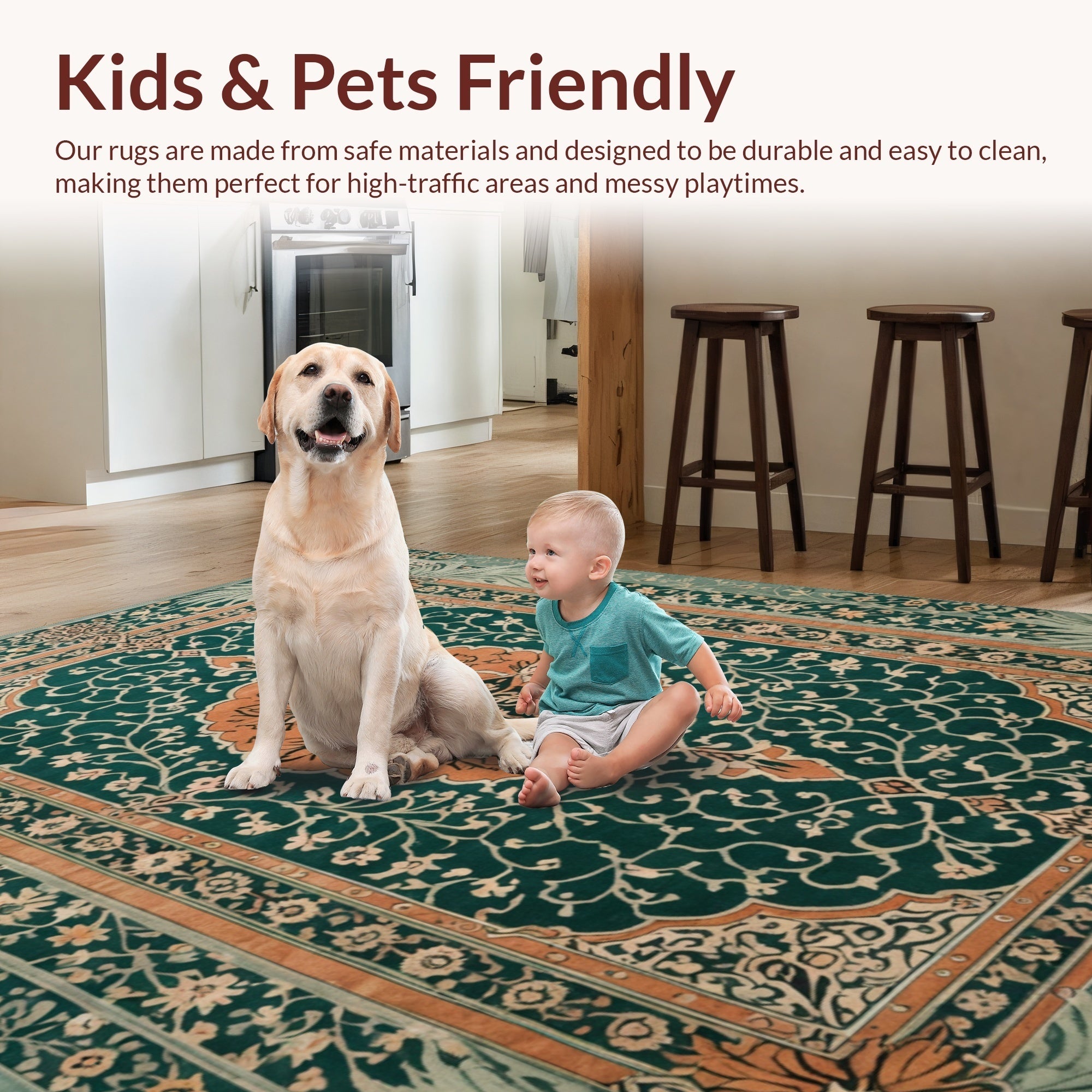 Ultra Soft Area Rug, Non Slip, Stain Resistant, Washable Area Rugs for Living Room, Bedroom, Boho Vintage Soft Non-Slip Living Room(Green) - ODIKA