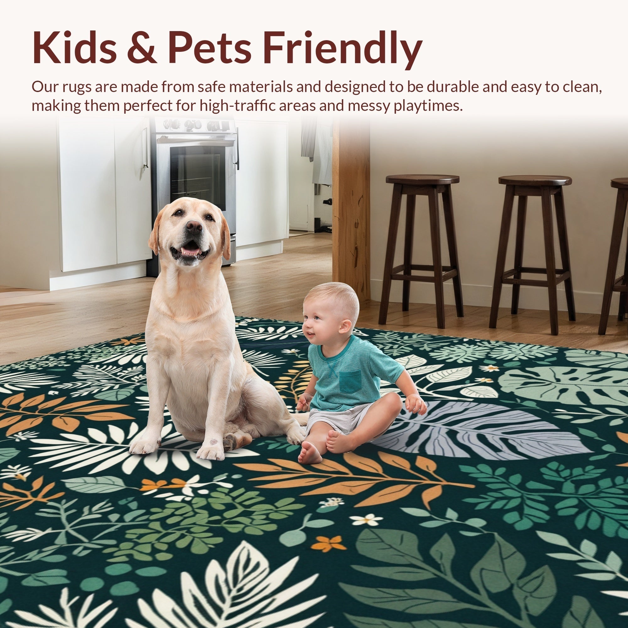 Ultra Soft Area Rug, Non Slip, Stain Resistant, Washable Area Rugs for Living Room, Bedroom, Jungle Print Nursery(Green) - ODIKA
