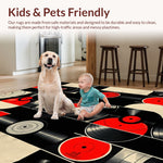 Ultra Soft Area Rug, Non Slip, Stain Resistant, Washable Area Rugs for Living Room, Bedroom, Music Record Vinyl Round(Black) - ODIKA