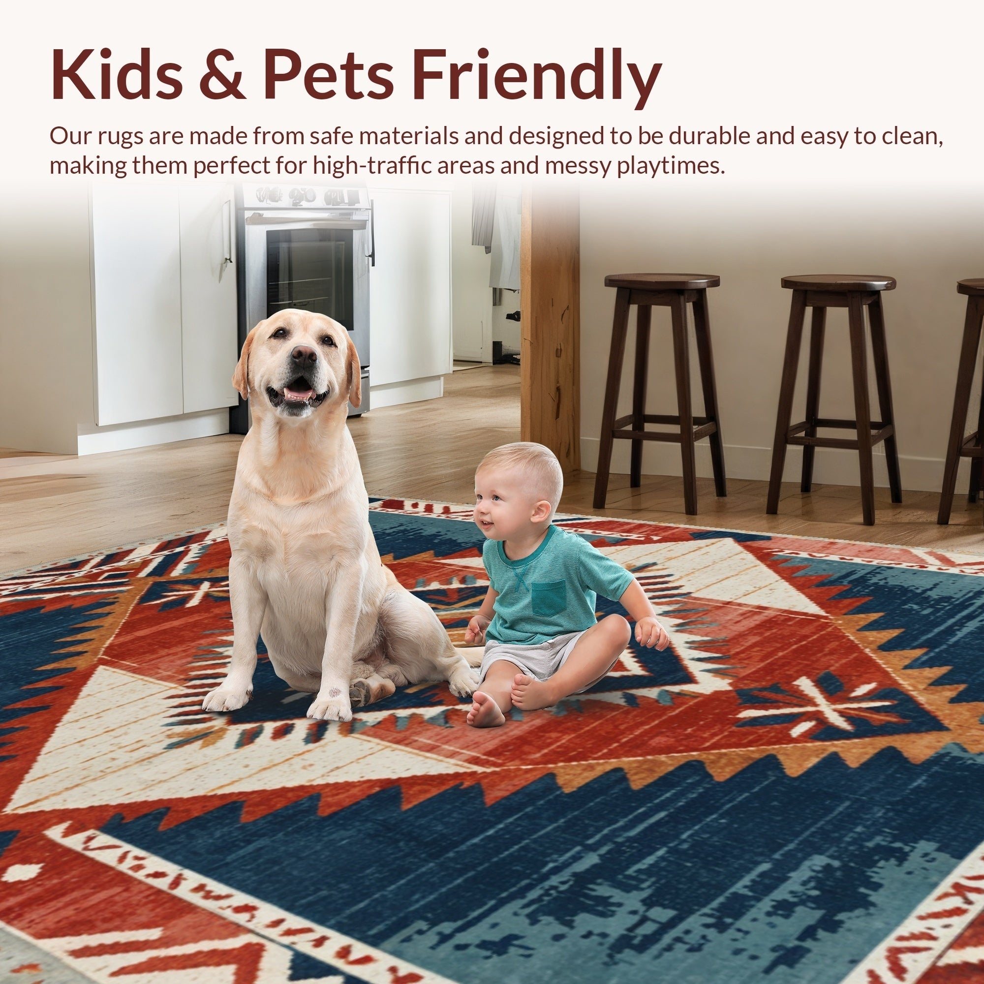 Ultra Soft Area Rug, Non Slip, Stain Resistant, Washable Area Rugs for Living Room, Bedroom, Soft Vintage Southwestern Reading Nook(Red) - ODIKA